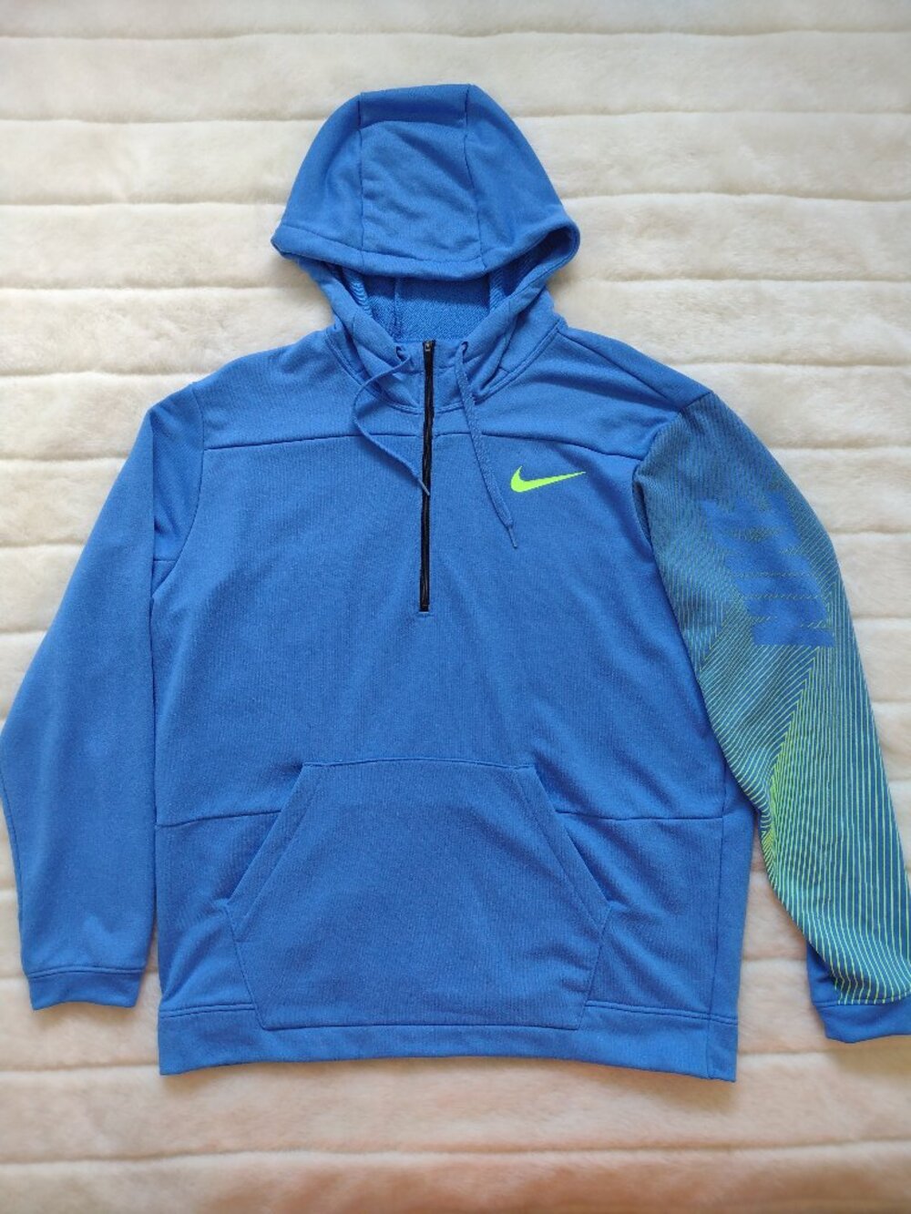 Nike Men's Hoodie Sweatshirt Large Blue Dri-Fit Pullover 1/4 Zip